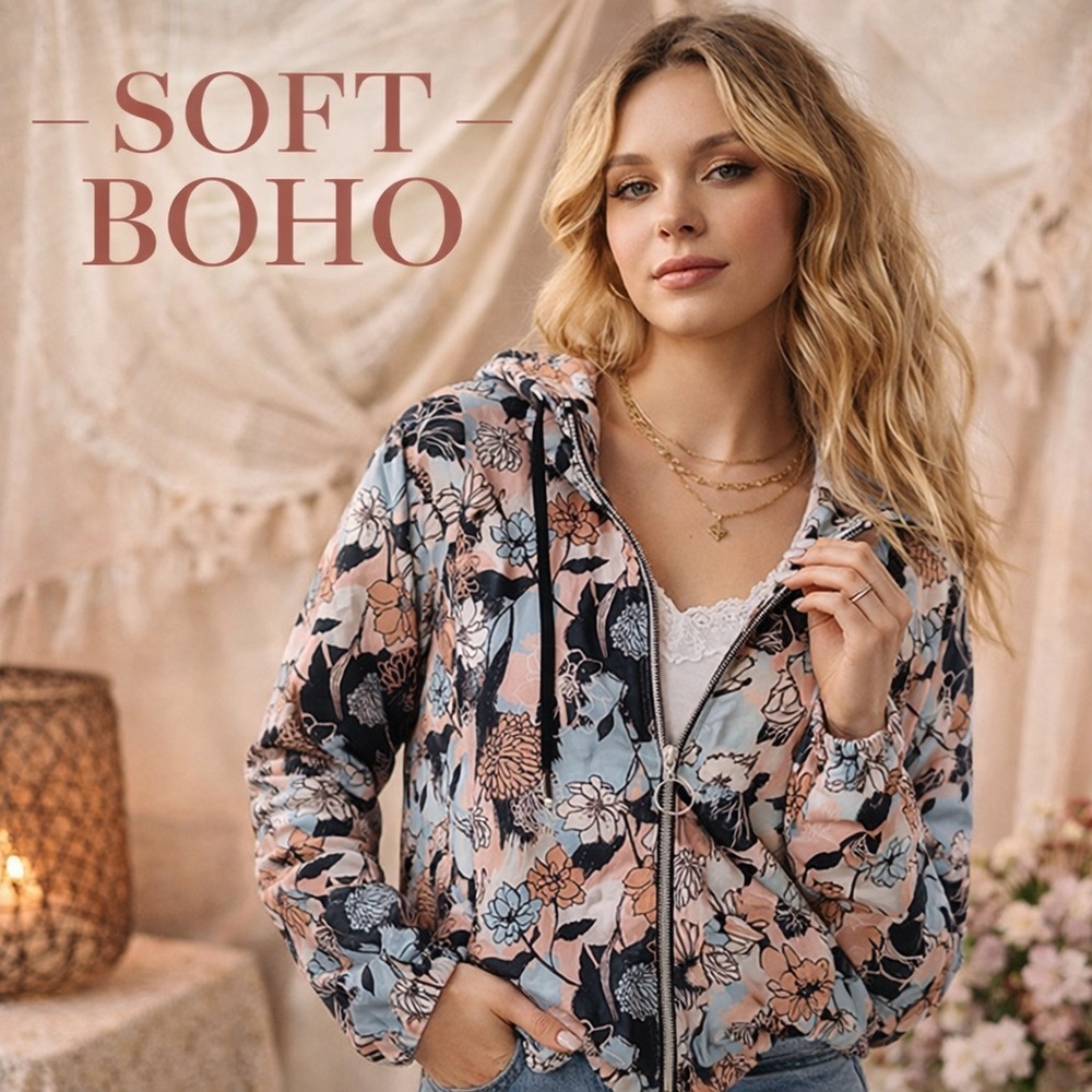 🌸 Rokka & Rella Floral Zip Hoodie Jacket | Pastel Botanical Print | Size S - Picture 1 of 7